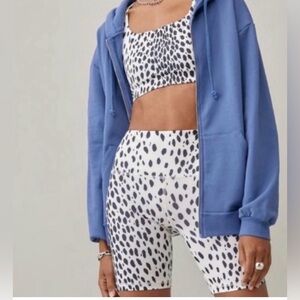 Reformation eco activewear 2pc set, black white snow leopard/cheetah, size small
